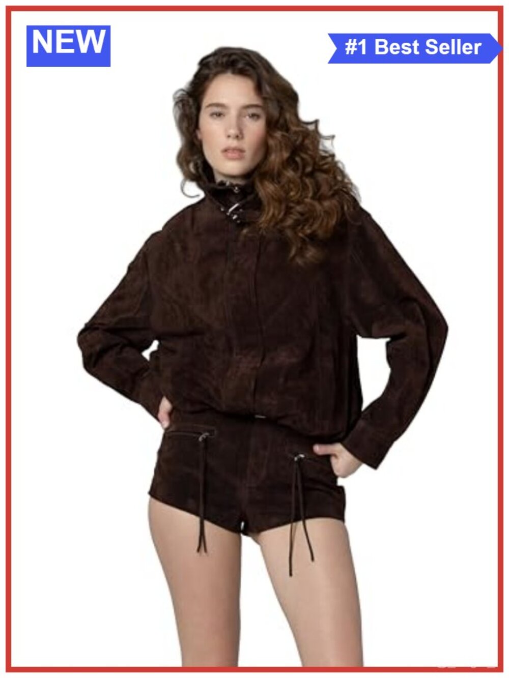Women's Real Suede Bomber Jacket Zip Front Long Sleeve Fall Outerwear